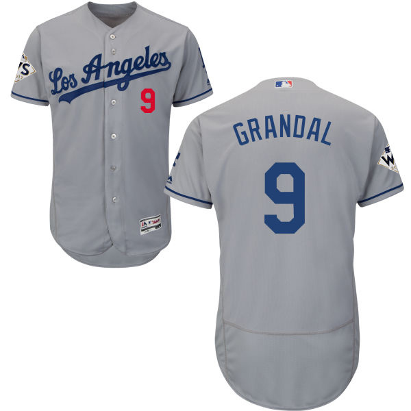 Dodgers #9 Yasmani Grandal Grey Flexbase Authentic Collection World Series Bound Stitched MLB Jersey